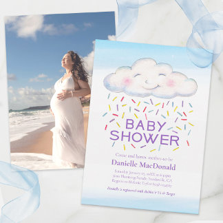 Moln godisströssel vattenfärg baby shower foto inbjudningar