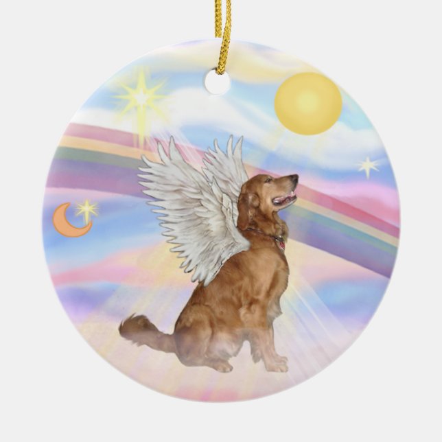 Moln - Golden Retriever Angel Julgransprydnad Keramik (Framsidan)