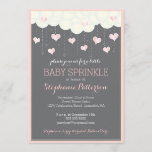 Moln & Hearts Baby Sprinkle i inbjudan till Rosa