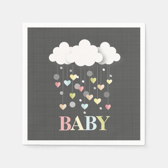 Moln + Hearts Neutralt Baby Shower Pappersservett (Framsidan)