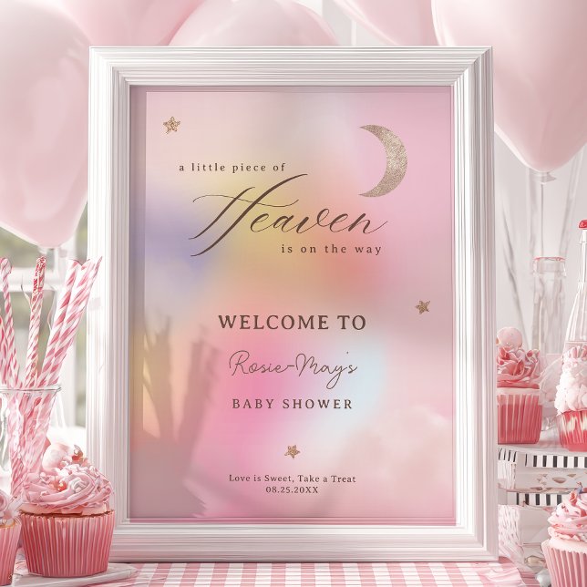 Moln Himmel Holografisk Baby Shower Välkomstskylt Poster (Clouds Heaven Holographic Baby shower Welcome Poster)