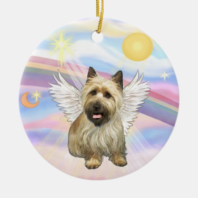 Moln - Kairn Terrier (svart mask) Julgransprydnad Keramik (Framsidan)