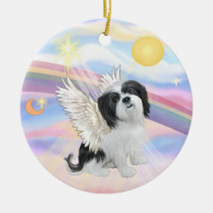 Moln - Lhasa Apso (svartvit) Julgransprydnad Keramik