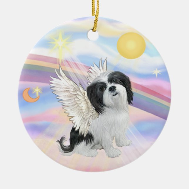 Moln - Lhasa Apso (svartvit) Julgransprydnad Keramik (Framsidan)