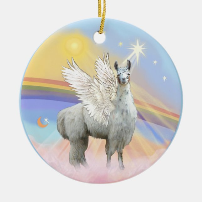 Moln - Llama Angel (12) Julgransprydnad Keramik (Framsidan)