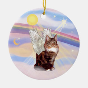 Moln - Maine Coon Tabby katt Angel Julgransprydnad Keramik