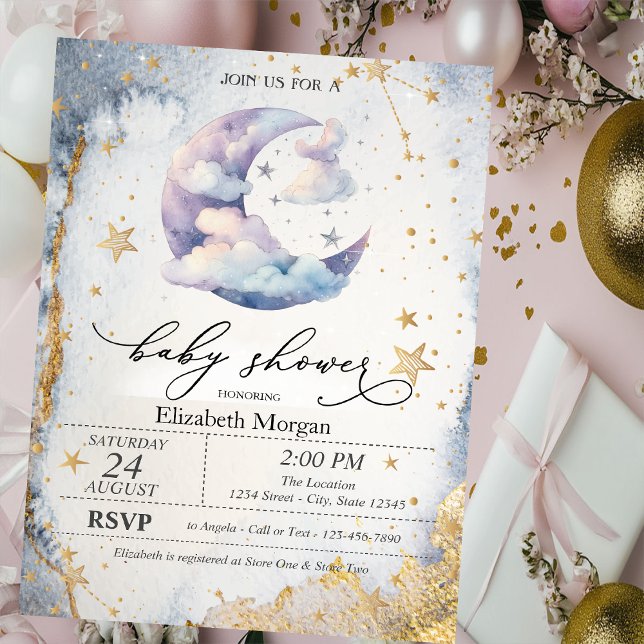 Moln Måne,Stjärnor Vattenfärg Baby Shower  Inbjudningar (Skapare uppladdad)