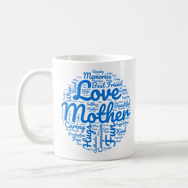 Moln med ord för mamma kaffemugg present (Vänster)