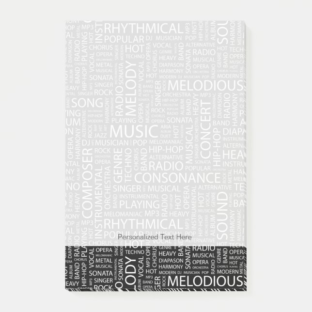 Moln MUSIC mönster ord Post-it Block (Framsida)