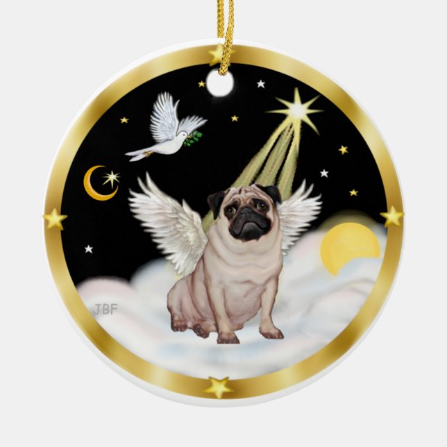 Moln (N)- Pug Angel (fawn) Julgransprydnad Keramik (Framsidan)