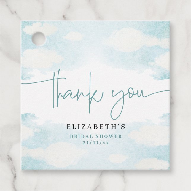 Moln Nio Blå och Vita Bröllopsdusch tack Gåvor Etiketter (Framsida)