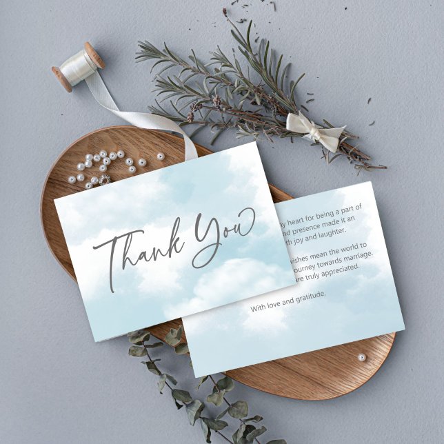 Moln nio möhippor pastellmoln av grått tack kort (Cloud nine bridal shower pastel grey clouds thank you card bridal shower thank you card on cloud nin)