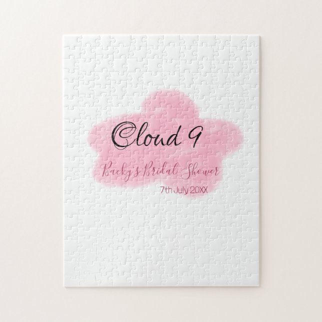 Moln nio röd pastell bröllopsdusch namndatum pussel (Vertikal)