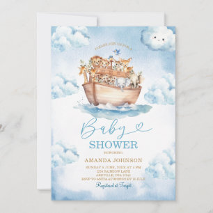 Moln Noaks ark Ljusblå Bebis-babyshower Inbjudningar