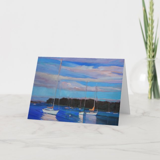 Moln och fartyg på solnedgången kort (Framsida)