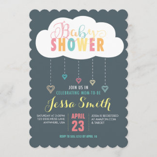 Moln och hjärtan Baby Shower-inbjudan Inbjudningar