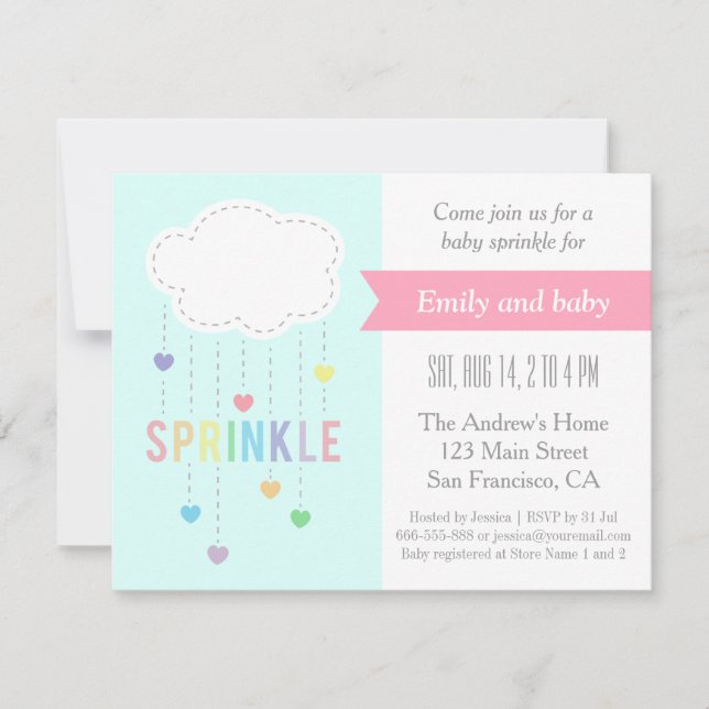Moln och hjärtan Baby Sprinkle Shower Inbjudningar (Framsida)