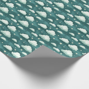 Moln och stjärnor på Mörk Teal Presentpapper