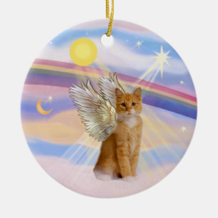 Moln - Orange Tabby Tiger Cat Angel Julgransprydnad Keramik
