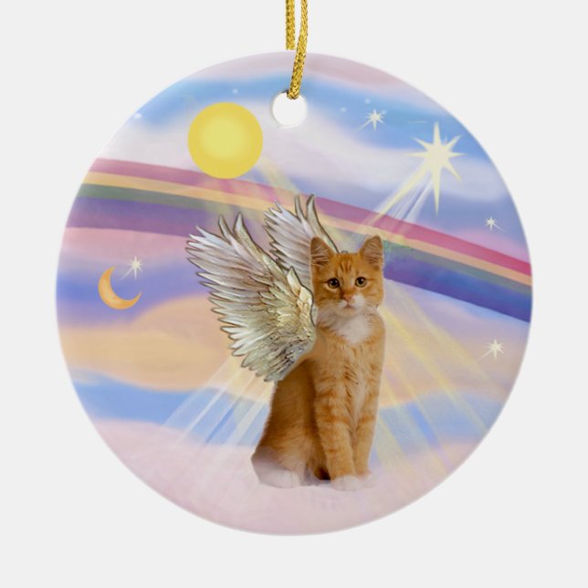 Moln - Orange Tabby Tiger Kattängel Julgransprydnad Keramik (Framsidan)