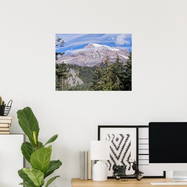 Moln över Mount Rainier naturskön landskap Poster (Hemmakontoret)