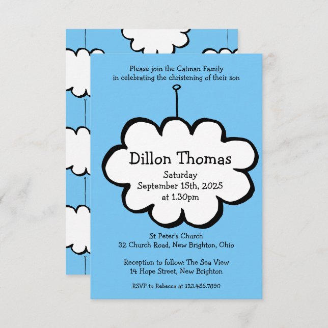 Moln på en inbjudan till String Christening (Fram/baksida)