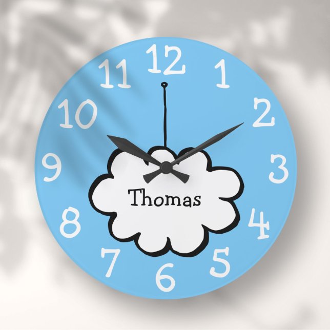 Moln på ett snöre Personligt namn  Stor Klocka (Cloud on a String Personalized Name Large Clock)