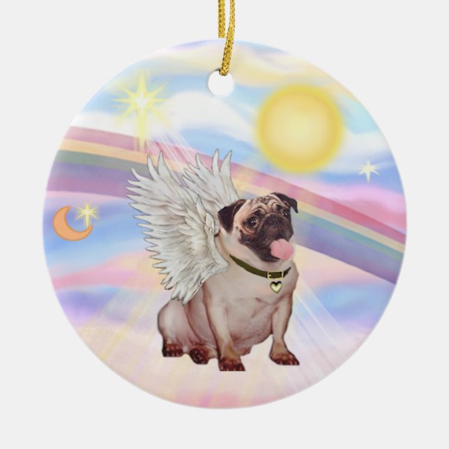 Moln - Pug Angel (fawn) Julgransprydnad Keramik (Framsidan)