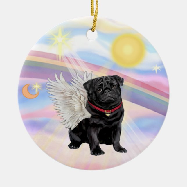Moln - Pug Angel (svart) Julgransprydnad Keramik (Framsidan)