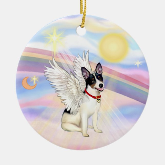 Moln - Rått Terrier Ängel Julgransprydnad Keramik (Framsidan)