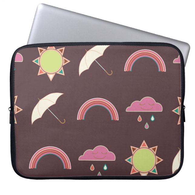 Moln, regn, sol, paraply mönster. laptop fodral (Framsidan)