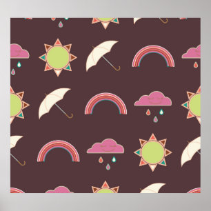 Moln, regn, sol, paraply mönster. poster