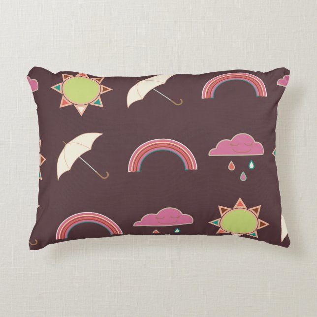 Moln, regn, sol, paraply mönster. prydnadskudde (Framsidan)