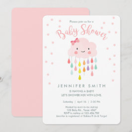Moln Regndroppar Rosa Flick Bebis Baby Shower Inbj Inbjudningar