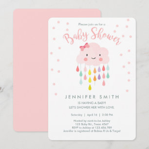 Moln Regndroppar Rosa Flick Bebis Baby Shower Inbj Inbjudningar