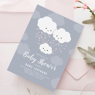 Moln Rosa Hjärtan Familj Par Baby Shower Flicka Inbjudningar