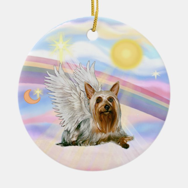 Moln - Silky Terrier Ängel Julgransprydnad Keramik (Framsidan)