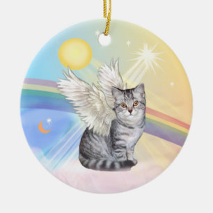 Moln - Silver Tabby Tiger Cat Angel Julgransprydnad Keramik