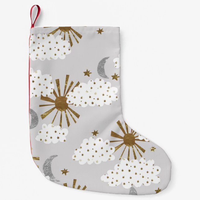 Moln, sol och måne, minimalistiskt mönster. liten julstrumpa (Framsidan)
