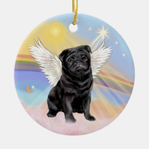 Moln - svart Pug Angel Julgransprydnad Keramik