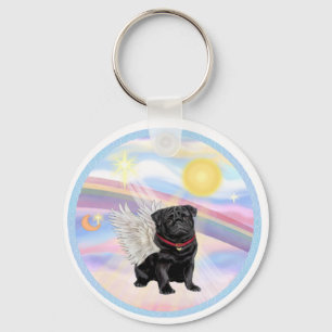 Moln - Svart Pug Angel Nyckelring