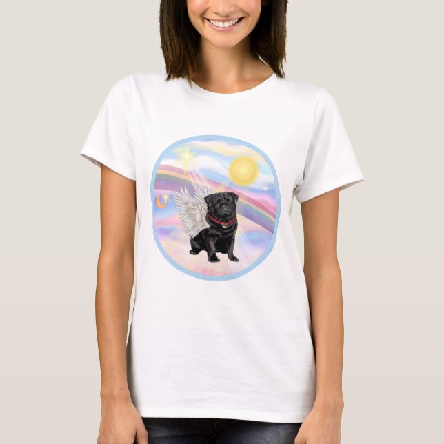 Moln - Svart Pug Angel T-shirt (Framsida)