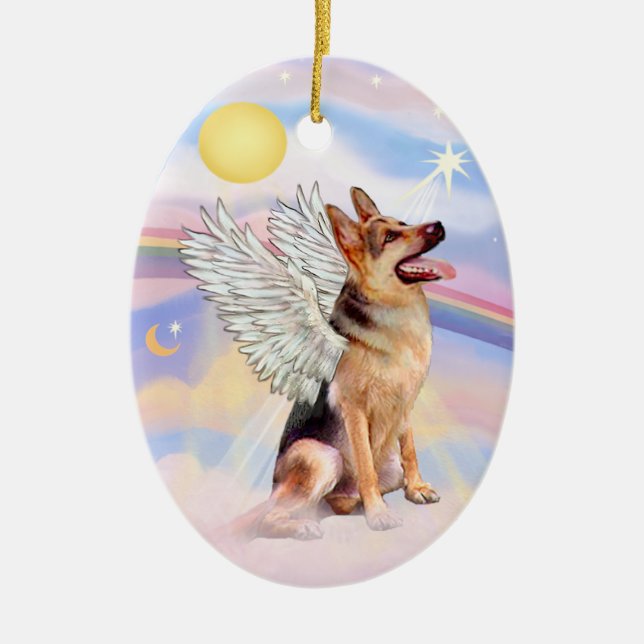 Moln - tysk shepherd Angel (tri) Julgransprydnad Keramik (Framsidan)
