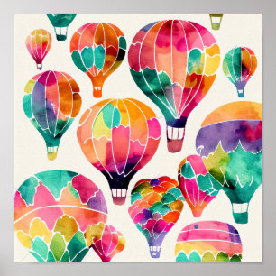 Moln Vattenfärg Luftballonger Konsttryck Poster