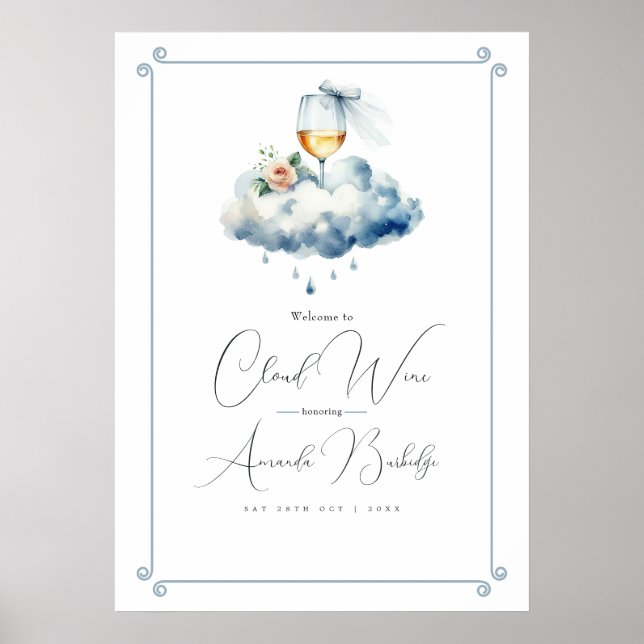 Moln Vin Bröllopsdusch Välkommen Poster (Framsidan)