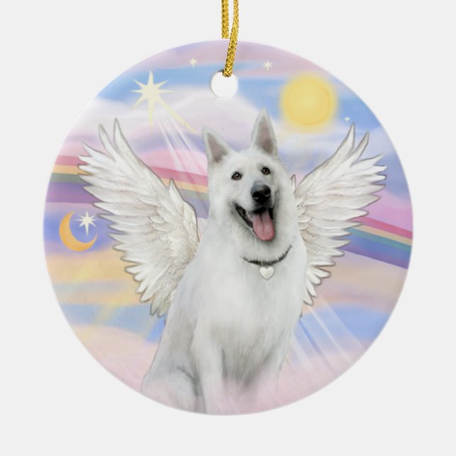 Moln - Vit tysk schäferhund Julgransprydnad Keramik (Framsidan)