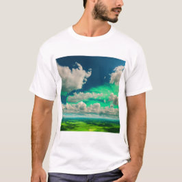 Moln vita med vyn grönt färg fantastisk t shirt