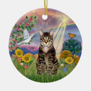 Molnängel - Randig Tigerkattängel Julgransprydnad Keramik