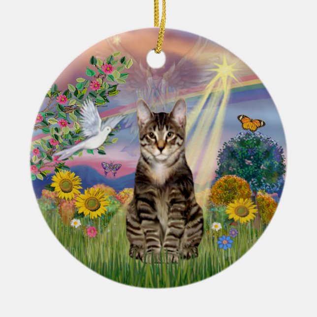 Molnängel - Randig Tigerkattängel Julgransprydnad Keramik (Framsidan)
