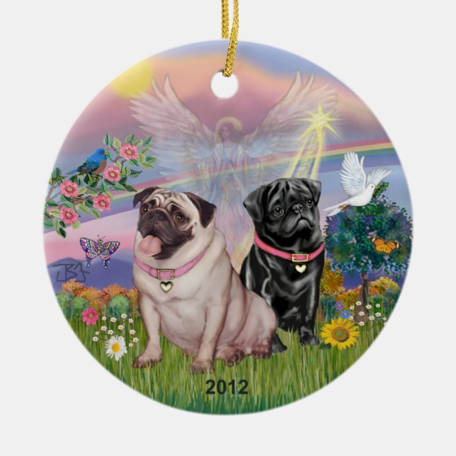 Molnängel - Två flick Puggs Julgransprydnad Keramik (Framsidan)
